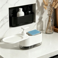 Distributeur de savon 2-en-1 avec support pour éponge, distributeur de savon à vaisselle rechargeable pour évier de cuisine, bouteille à pompe pour savon liquide sur comptoir