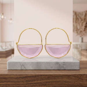 Pendientes de Hombre con Circonita Rosa Hidroplacada, Forma de Media Luna, Plata sobre Latón, Hechos a Mano - Product Image 3