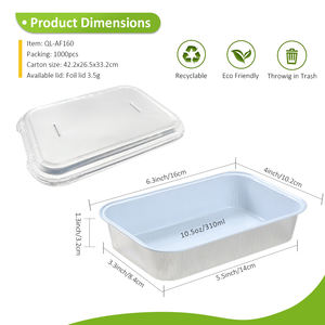 Conteneurs en aluminium blanc enduit de 310 ml personnalisés en usine pour l'emballage de plats chauds en avion avec couvercle en aluminium - Product Image 2