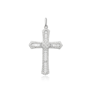 Collar Clásico de Compromiso con Colgante de Cruz y Diamante CVD Cultivado en Laboratorio, Chapado en Oro de 10K/14K/18K sobre Plata Personalizada, Cadena para Suéter, Regalo VS - Product Image 1