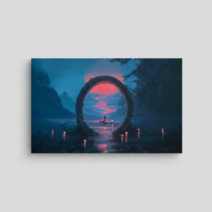 Impresión en lienzo de fantasía Mystical Sunset Lake Journey - Decoración elegante, lienzo envuelto - Product Image 2