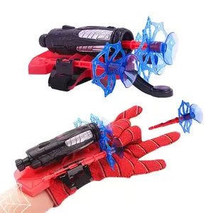 Wholesale Kids Bracelet Cosplay Super Hero Mitt Launcher Jet Can Stick Wall Soft Gun Wrist Watch Toy With SpiderMan Mitten