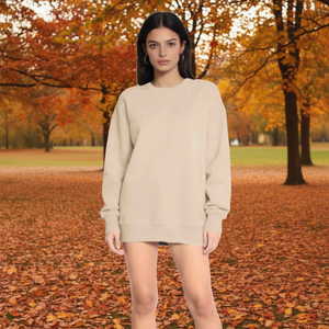 HDJ Women's Casual <b>Sweatshirt</b> Long Sleeve Crew Neck Beige Cotton Blend Autumn Winter H7022-3 - Product Image 3
