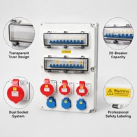 Boîtier de distribution étanche IP66 IEC60529EN pour extérieur, 3P 400V 63A, 6 prises, ABS+PC, CE RoHS, personnalisable OEM, compact et portable