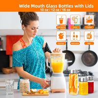 Bouteilles en verre à large ouverture pour jus, eau, smoothies, lait et protéines, avec couvercles, sans BPA, réutilisables, anti-fuite, type shaker