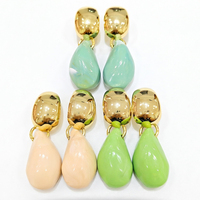 Boucles d'oreilles tendance pour femmes, en alliage plaqué or, motif feuille et goutte en résine, style bohème, bijoux de fête colorés, vente en gros, personnalisables
