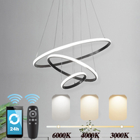 Suspension moderne en aluminium nordique de luxe à 4 anneaux pour décoration intérieure Lustre à LED avec télécommande pour restaurant