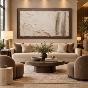 Quadro Astratto Originale in Tonalità Terra, Pittura Murale 3D Testurizzata su Tela Marrone Beige per Hotel, Hall, Villa, Ufficio - Product Image 4