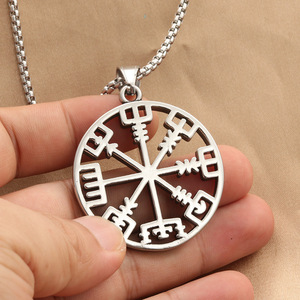 Pendentif boussole en acier inoxydable, collier géométrique rétro pour homme, bijoux tendance - Product Image 3