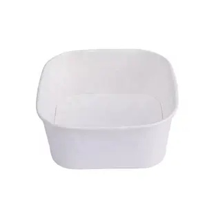 Cuenco de papel cuadrado ecológico desechable, taza de embalaje para llevar ensalada con tapa, color blanco, 750ml