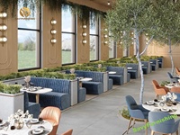 Ensemble de banquettes en forme de U sur mesure, tables basses en marbre et chaises en bois pour café et restaurant, sièges de banquettes personnalisés