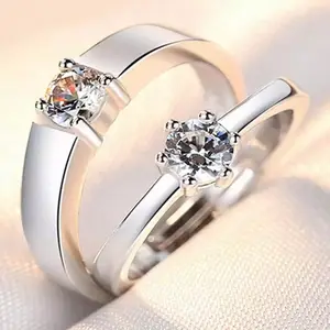 2pcs/set couple rings adjustable pair of crown zirconia pair ring open wedding men ladies holiday birthday wedding ring