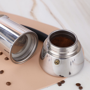 Ensemble de cafetière à expresso Moka portable de luxe en acier inoxydable avec pot à café en verre et couvercle en métal, design minimaliste argenté en stock - Product Image 2