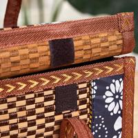 Poignée de panier de rangement pliable tissé en bambou écologique vintage pour multifonction pour oeuf végétal fruit vin-emballage cadeau