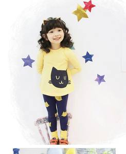 Ensemble de vêtements en tricot pour enfants filles, chemise à manches longues décontractée et pantalon, motif chat, 2017 - Product Image 2