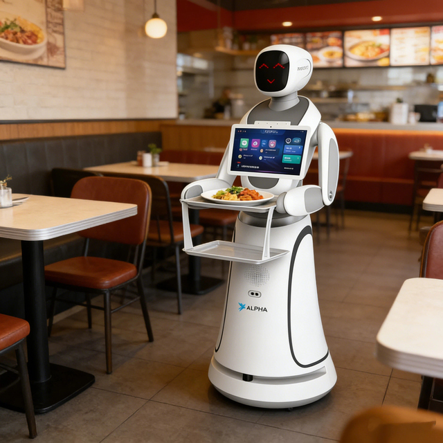 Humanoid Service Robot  for Restaurant Delivery Food Two Trays With Laser Navigation Intelligent Food Delivery Robot