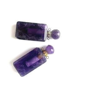 Chai nước hoa mini bằng đá thạch anh tím tự nhiên, làm mặt dây chuyền, bán buôn chai nước hoa bằng đá pha lê - Product Image 6