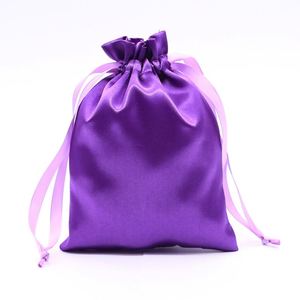 Petit sac d'emballage en satin rose avec cordon de serrage, sacs de rangement personnalisés en satin pour perruques avec logo, sacs cadeaux personnalisés - Product Image 3