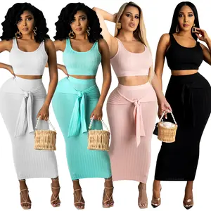 2 Stuk Rokken Set Voor Vrouwen Groothandel Trendy Outfits Womens Lange Rok Sets Zweet Pak Casual Dress