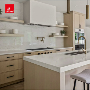Alland Custom Nordic Solid White Oak Kitchen <strong>Cabinets</strong> <strong>With</strong> Upper <strong>Wall</strong> <strong>Cabinet</strong> and Marble Top Island Open Kitchen Handle Cupboard - Product Image 6