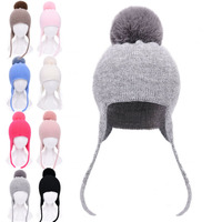Jxwatcher Bonnet d'hiver chaud pour bébé, unisexe, en cachemire doux, double couche épaisse, avec pompon en fourrure et cache-oreilles, pour enfants et filles