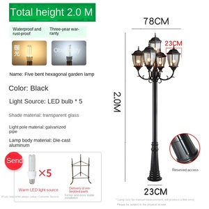 เสาไฟสวนเหล็กกลางแจ้ง หลอดไฟ LED พร้อมโคมแก้ว แสงวอร์มไวท์ 2700K IP66 หลอดไฟ A19 แบบไม่ถอดได้ ใช้ไฟ AC 220V พร้อมเซ็นเซอร์ตรวจจับความเคลื่อนไหว ใช้พลังงานแสงอาทิตย์ - Product Image 3