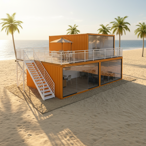 Cafetería y Pabellón de Ocio Modular de Dos Pisos en Contenedor Corrugado con Pared de Vidrio Completa y Balcón - Product Image 1