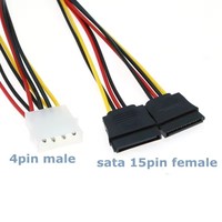 Cable de alimentación de 0.2m con conector Molex IDE hembra de 4 pines a dos conectores Serial ATA hembra de 15 pines, adecuado para SSD SATA, cable de conversión SATA D Plug