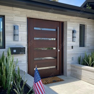 Porte Pivot Moderne di Lusso per Ingresso <span class=keywords><strong>Nuova</strong></span> Uscita Residenziale Esterna Effetto Legno con Vetro per Case - Product Image 2