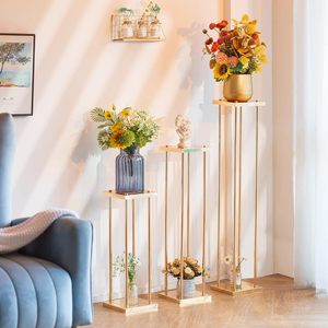 Chất lượng cao trang trí đám cưới cao hình chữ nhật cột vàng kim loại sắt hoa đứng bình cho bảng trung tâm - Product Image 3