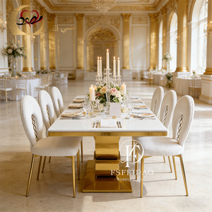 โต๊ะรับประทานอาหารสแตนเลสทรงสี่เหลี่ยมผืนผ้า ดีไซน์ทันสมัยไม่ซ้ำใคร ท็อปทำจาก MDF เหมาะสำหรับงานเลี้ยง งานแต่งงาน ใช้ในอพาร์ทเมนต์และโรงแรม - Product Image 6