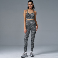 Ensemble de yoga imprimé léopard pour femmes 2026, 2 pièces, sans couture, sexy, en Spandex/Nylon, pour le sport et le fitness, avec LOGO – Vente en gros