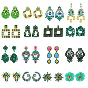 공장 도매 30 디자인 다채로운 라인 석 기하학적 패션 드롭 문 귀걸이 여자