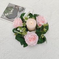 22cm Kerzenringe mit Künstlichen Rosen, Eukalyptus-Blätterkränze für Hochzeiten, Tischdekoration, Bankett-Tische und Türverzierungen