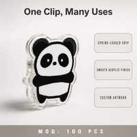 Clip en acrylique PP personnalisé motif panda dessin animé, animal de zoo Kawaii, pour notes, double face, impression transparente, papeterie en gros