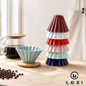 LEXI Collection de filtres à café en céramique <span class=keywords><strong>Origami</strong></span> modernes, 20 plis, base en forme <span class=keywords><strong>d</strong></span>'étoile, multicolore, empilables, présentation inversée - Product Image 1