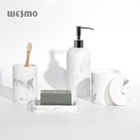 Ensemble d'accessoires de salle de bain en résine Wesmo Hotel, 8 pièces, multifonctionnel, moderne, effet marbre blanc et noir