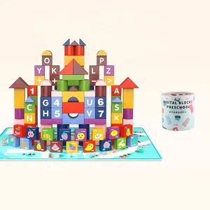 128pcs wooden building blocks set kids educational stacking blocks game construction toy for preschool learning with storage box
