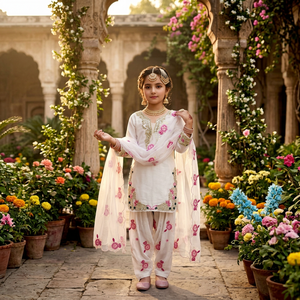 Ensemble Salwar Kameez brodé blanc pour femmes, costume Farshi, tenue de fête, mariage, Diwali - Product Image 1
