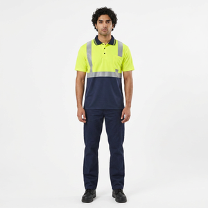 Polo de sécurité haute visibilité classe 2 avec bandes réfléchissantes, manches courtes, vêtement de travail avec poche, vert lime et bleu marine - Product Image 1