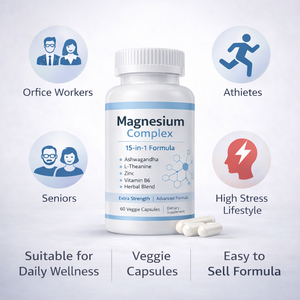 Cápsulas de Complejo de Magnesio, Fórmula 15 en 1 con Ashwagandha, L-Teanina, Zinc, B6, Apoyo para el Sueño y el Estrés, Marca Privada OEM - Product Image 5