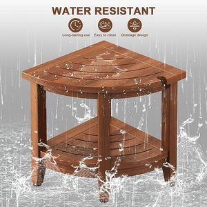 Tabouret de bain d'angle en teck Ruoyi 40x40x45,5 cm, banc de douche en bois massif avec rangement, équipement de sécurité moderne pour la salle de bain - Product Image 2