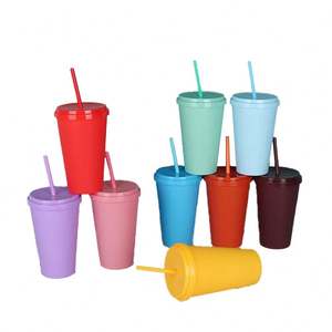 Gobelets en plastique arc-en-ciel personnalisés de 710 ml (24 oz) sans BPA, vente en gros, gobelets en PP avec couvercles et pailles, anti-fuite, pour les fêtes - Product Image 1