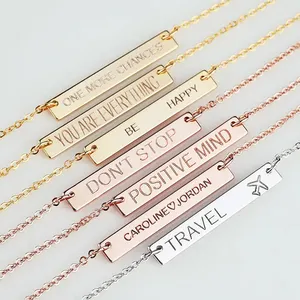 18K Gold Simple Custom Name Bar Pendant Necklace Silver 925 Personalized Engraved Initial Letter Bar Necklace Jewelry Engraving