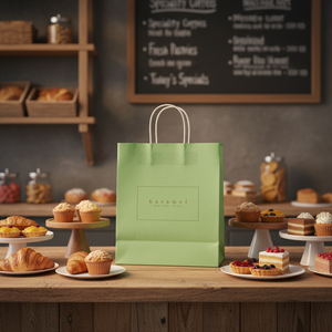 ถุงกระดาษคราฟท์กันไขมัน พิมพ์โลโก้ตามสั่ง เป็นมิตรกับสิ่งแวดล้อม พร้อมหูหิ้วเชือกกระดาษ สำหรับใส่อาหาร ของชำ น้ำตาล ของขวัญ และช้อปปิ้ง - Product Image 4