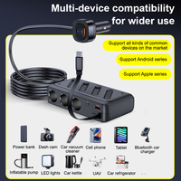 Hub de Carga Rápida para Auto con Múltiples Puertos, 187W PD QC3.0, Retráctil, Tipo C, USB, Divisor para Encendedor, Pantalla LED, 1 Año de Garantía