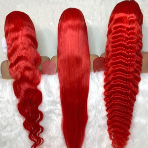 Hot Sale 180% Dichte Rote Farbe Echthaar Perücken Rohe vietnam esische unverarbeitete gerade 13x4 Frontal Perücken Spitze Front Perücke Echthaar - Product Image 2
