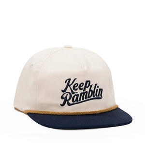 OEM Custom Logo 5 Panel Unstructured <b>Flat</b> Brim Snapback <b>Cap</b> With Rope Contrast Color Cotton Embroidery Hat - Product Image 5