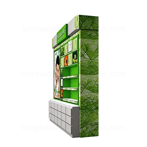 Présentoir en bois personnalisable avec éclairage LED et tiroirs, meuble arrière pour produits de soin, unité de rayonnage pour cosmétiques en magasin - Product Image 4