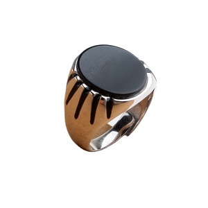 Bijoux turcs en Zircon noir pour hommes, bague en cristal pierre d'agate, argent légère, style Vintage, tendance - Product Image 1